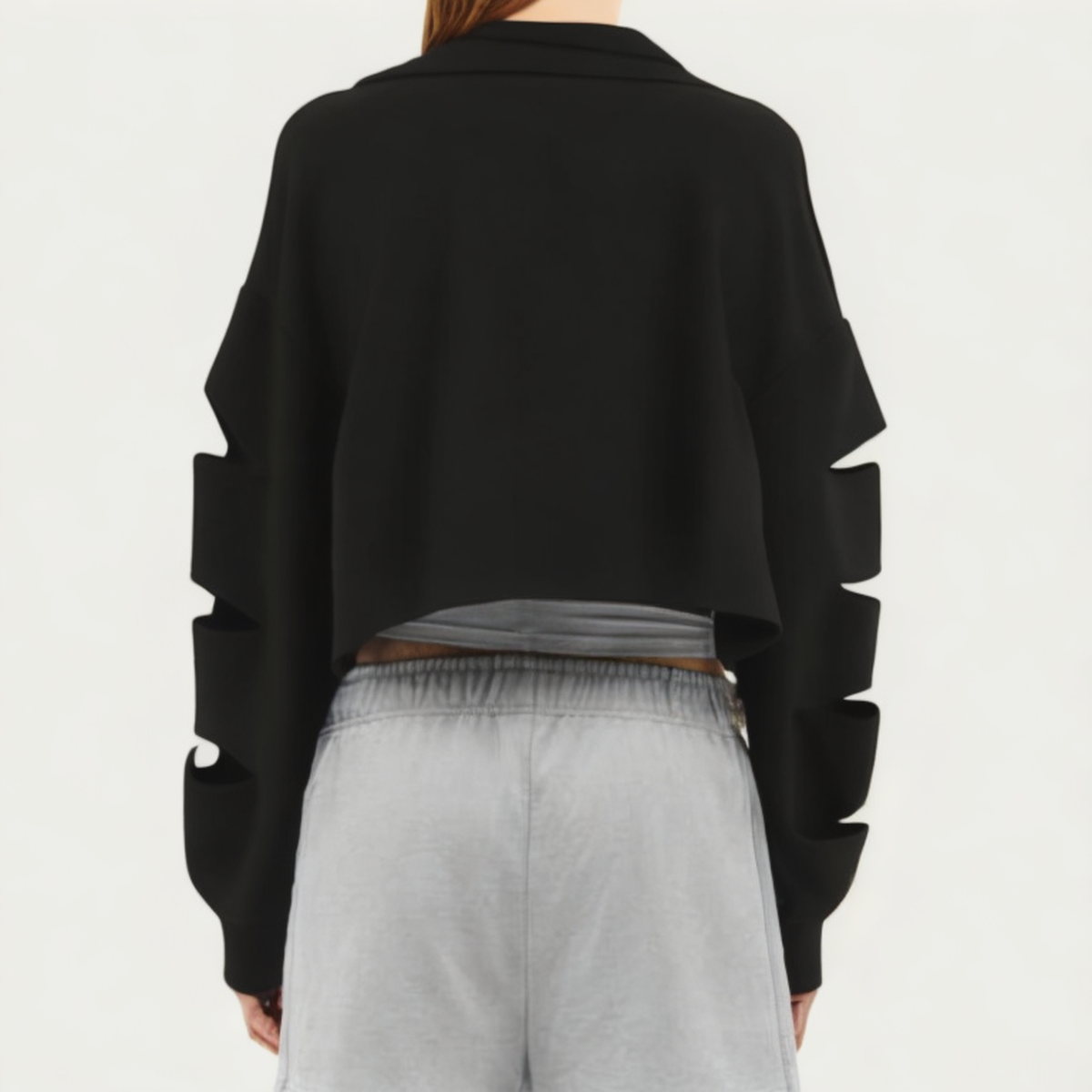 Black hollow ladies loose long-sleeved T-shirt