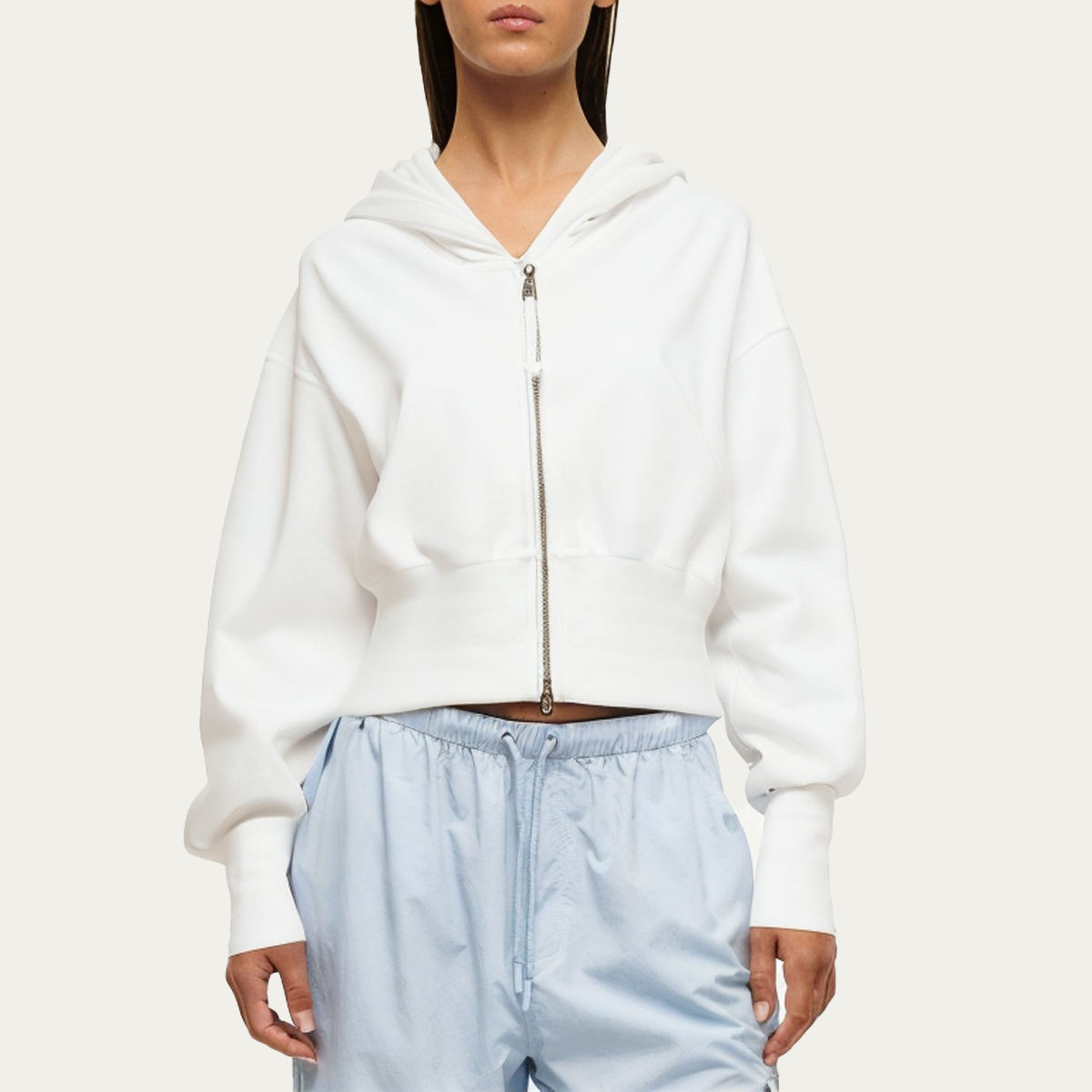 Women's white stretchy sweatshirt jacket