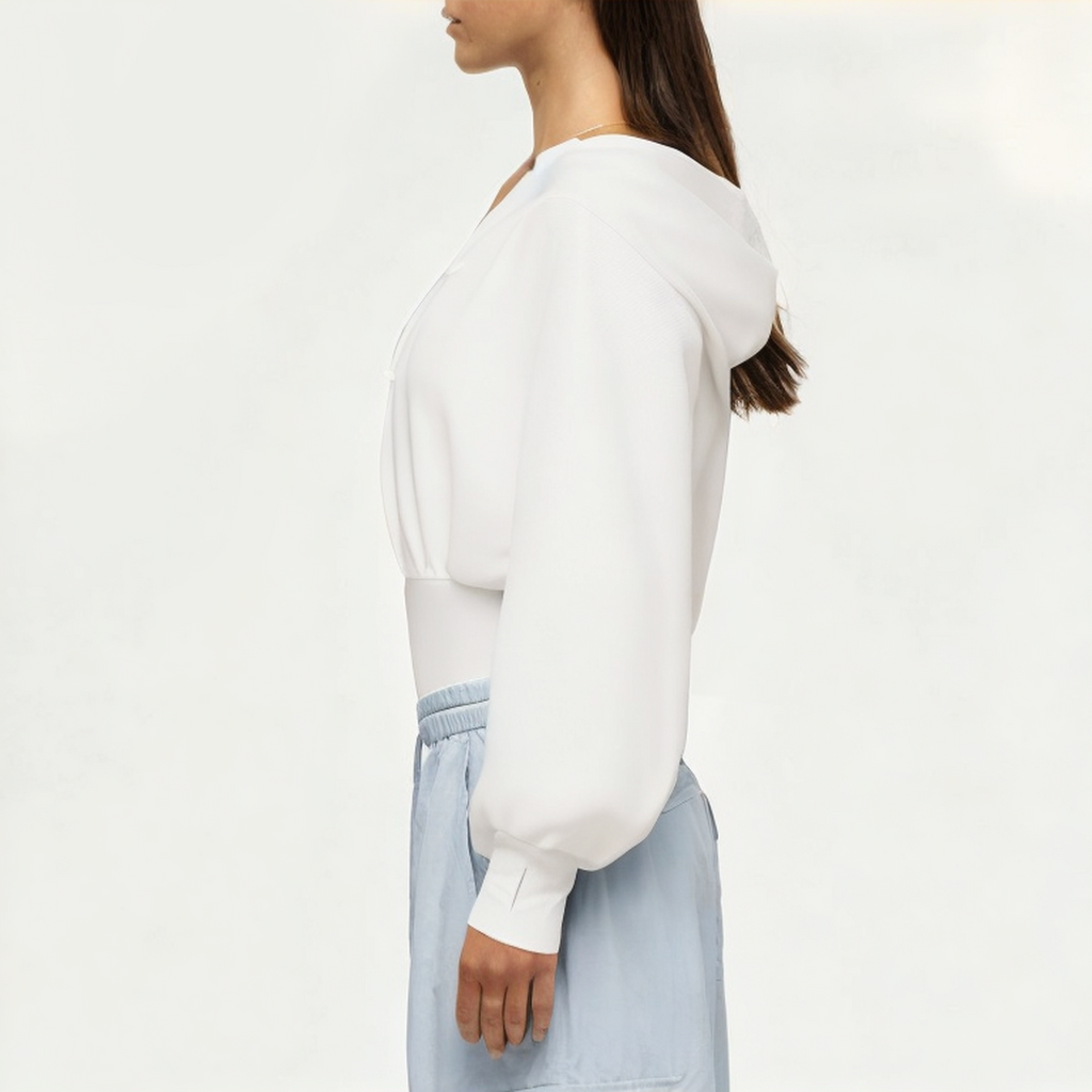 Women's white stretchy sweatshirt jacket