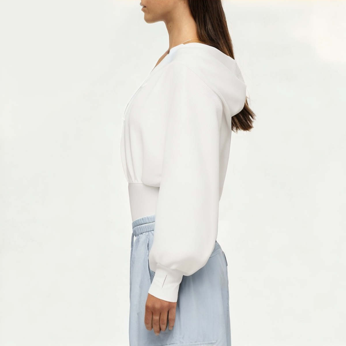 Women's white stretchy sweatshirt jacket