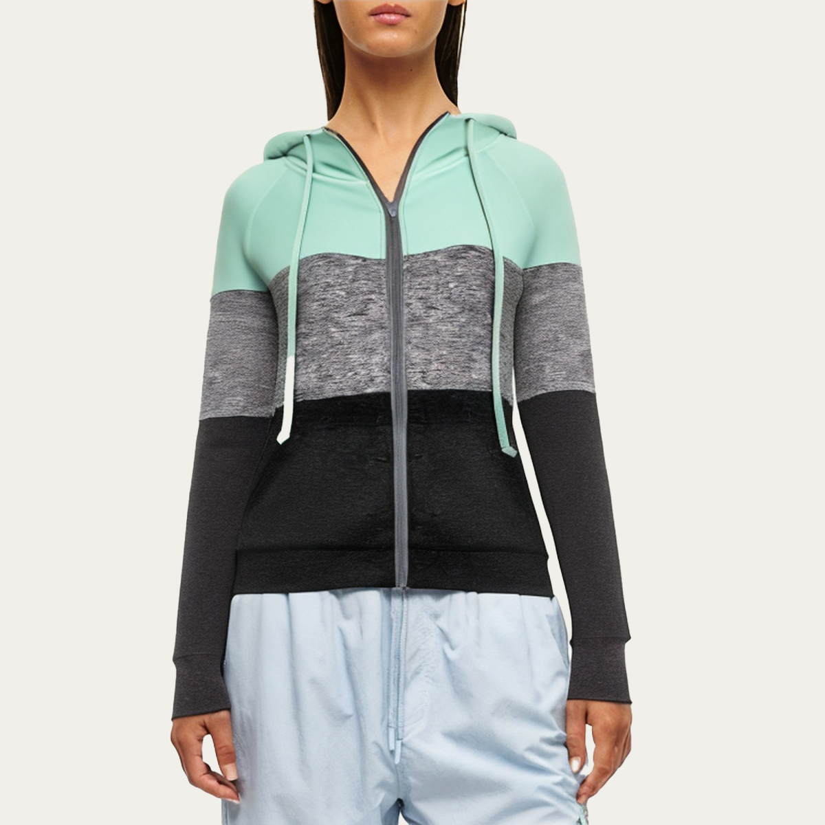 Color block loose fit women's sweatshirt jacket