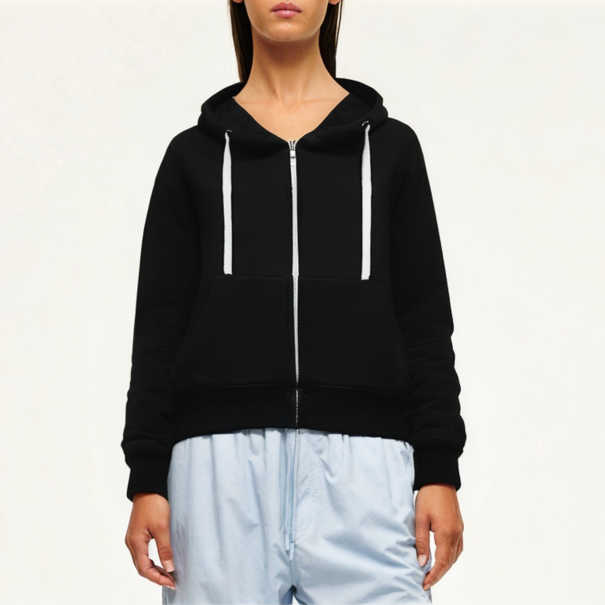Black lightweight women's sweatshirt jacket