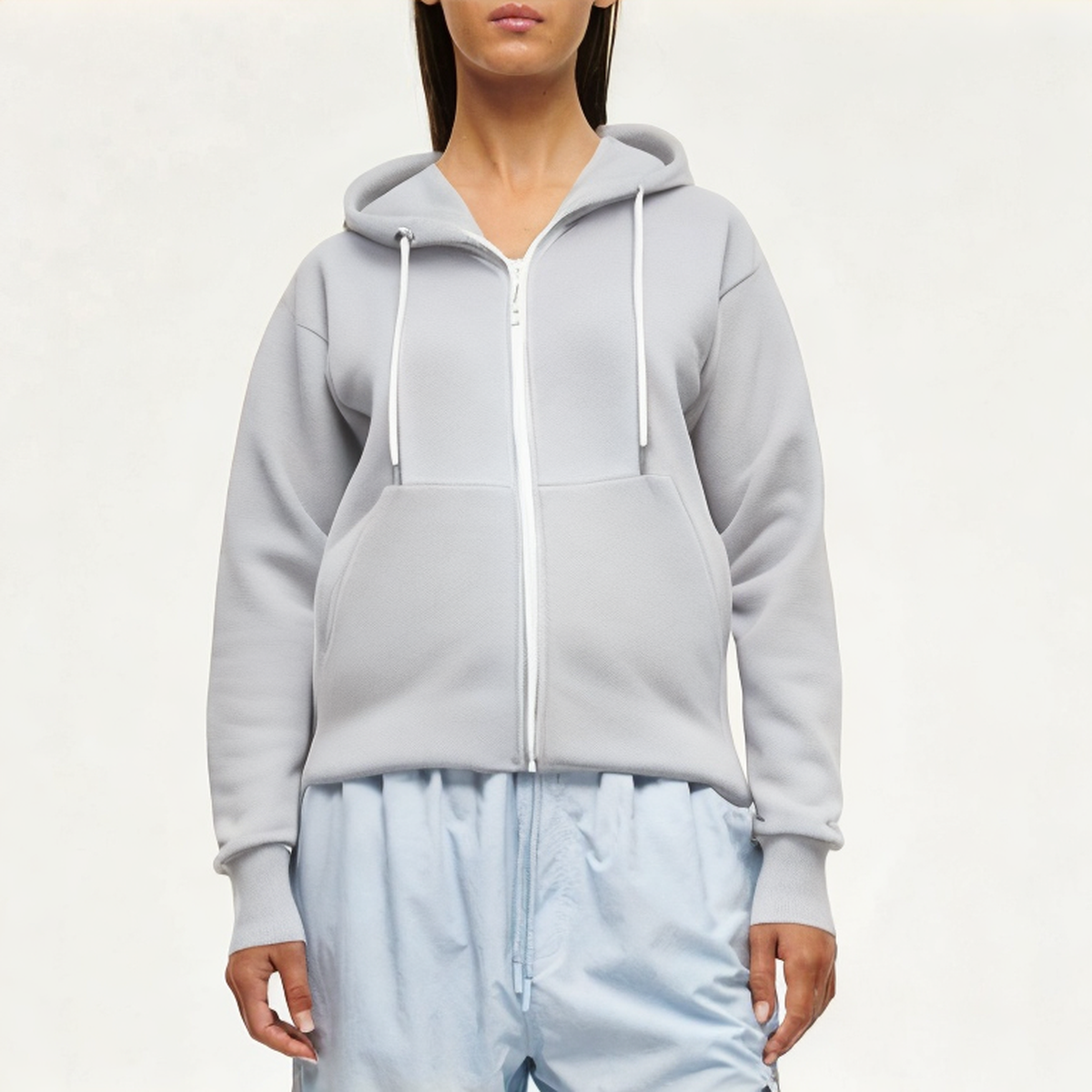 Gray lightweight women's sweatshirt jacket