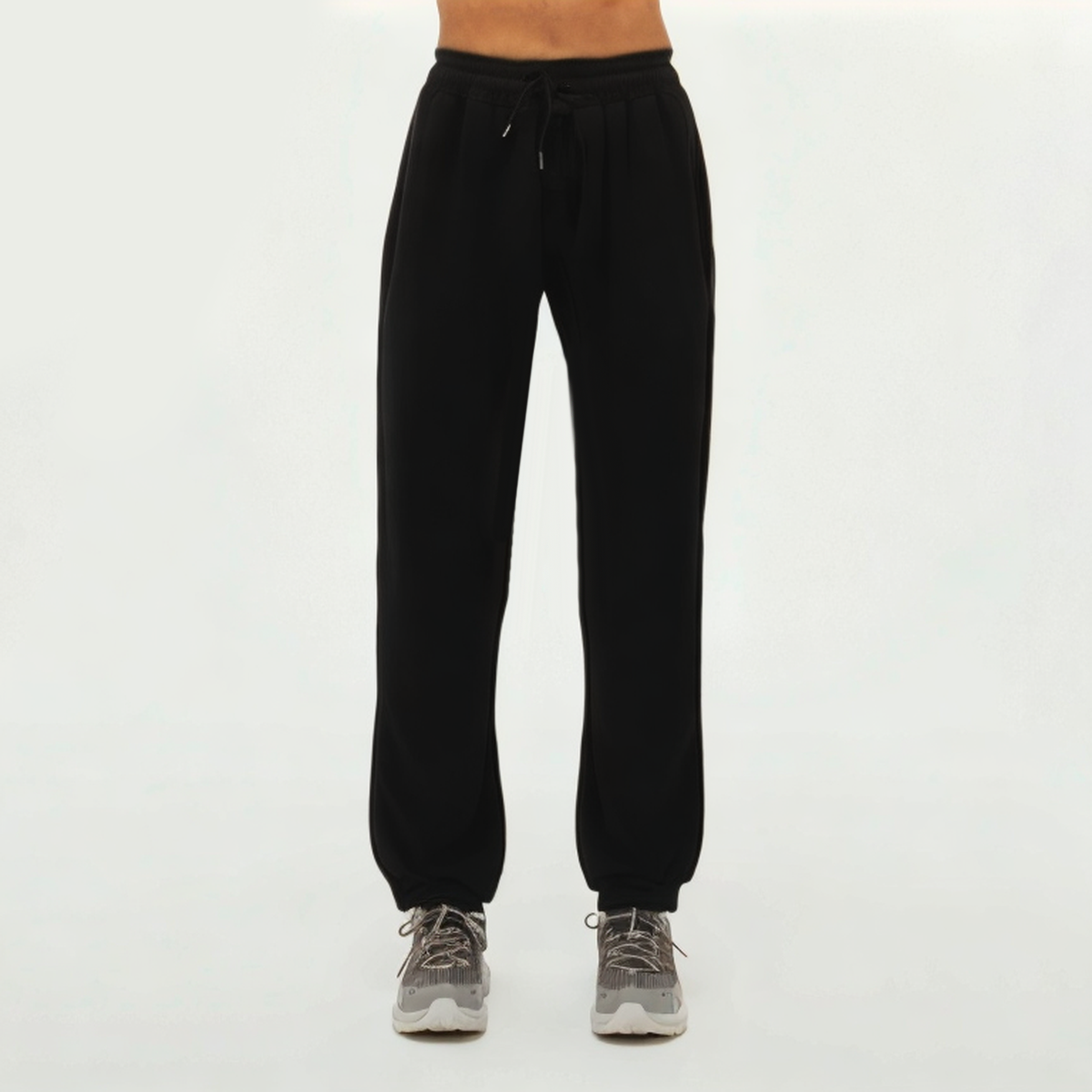 Black fleece cotton women's sports trousers