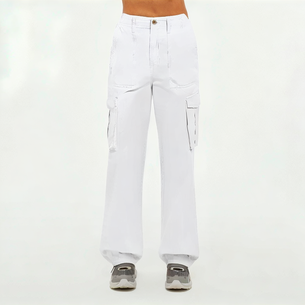 White cargo pocket women's sports trousers