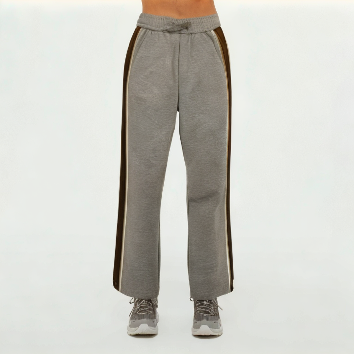 Gray side striped women's sports trousers